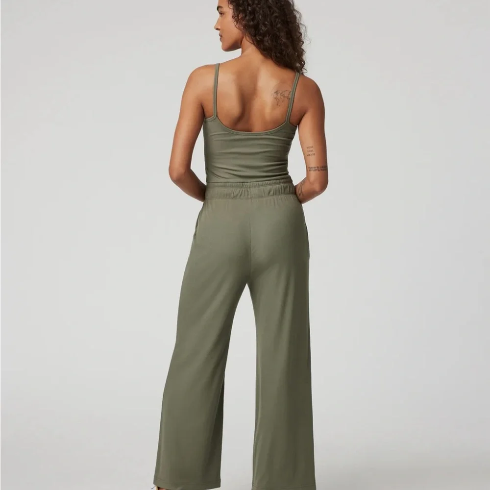 Vuori Pose Jumpsuit Wide Leg Henley Dark Metal Green Size XS - Picture 2 of 6